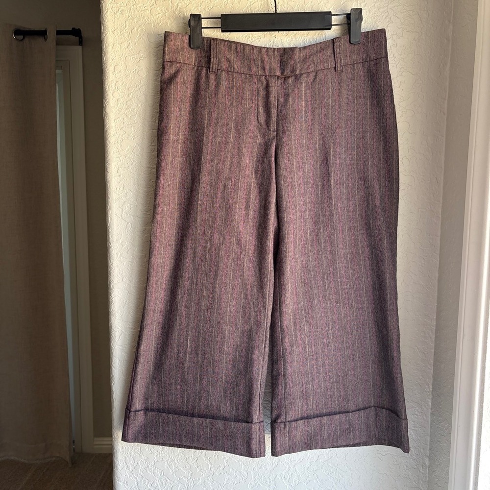 Y2K Xhilaration Women 9 Cropped Wide Leg Pants Pinstripe Grey Pink Cuffed Mid